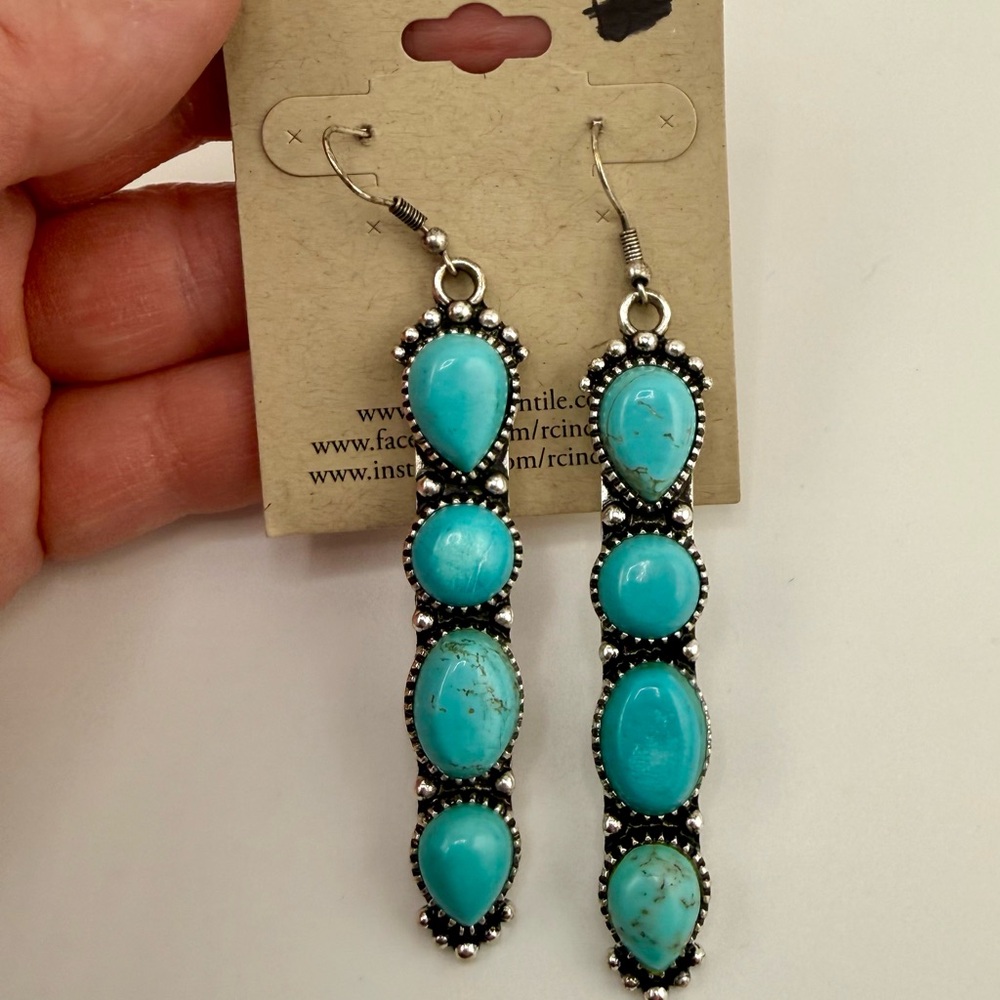 Turquoise Dangle Earrings - Picture 6 of 6